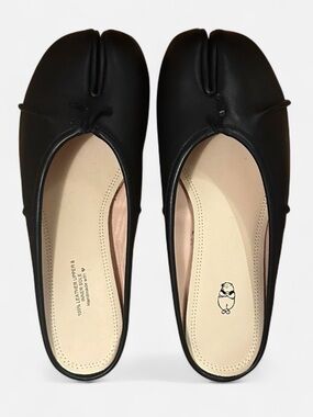 WoodChuckSato Black Tabi Split-Toe “Distressed” Leather Ballet Mule Shoes EU 36